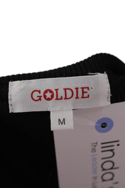 Goldie Womens Black Long Sleeve Button Up Blouse Round Neck Size M