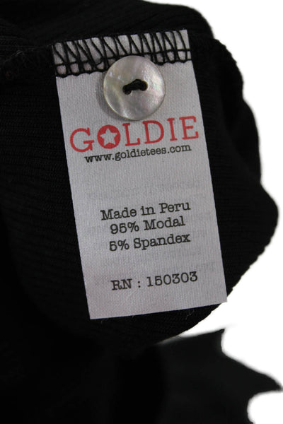 Goldie Womens Black Long Sleeve Button Up Blouse Round Neck Size M