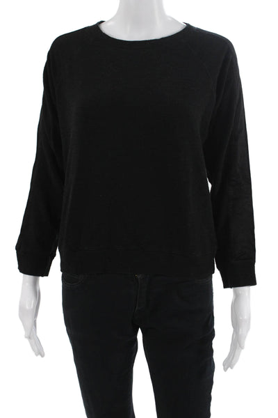 Monrow Women Pullover Sweatshirt Black 3/4 Sleeve Crew Neck Size M