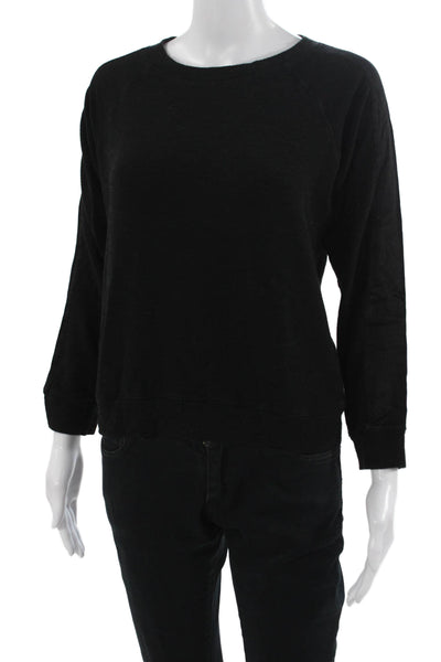 Monrow Women Pullover Sweatshirt Black 3/4 Sleeve Crew Neck Size M