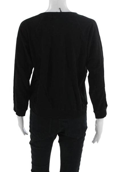 Monrow Women Pullover Sweatshirt Black 3/4 Sleeve Crew Neck Size M