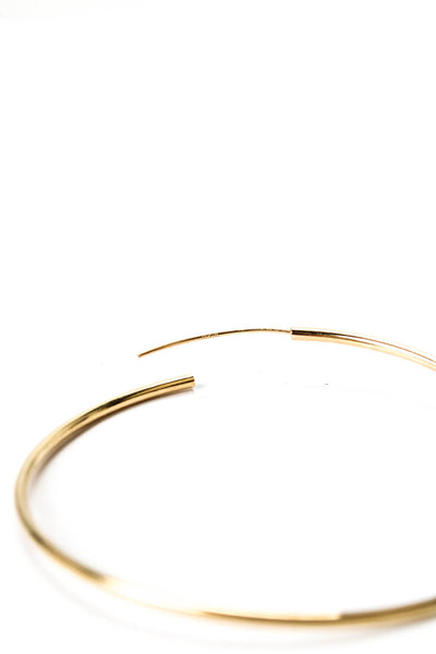 Designer Womens 14K Yellow Gold Thin Hoop Single Earring 2" .6g