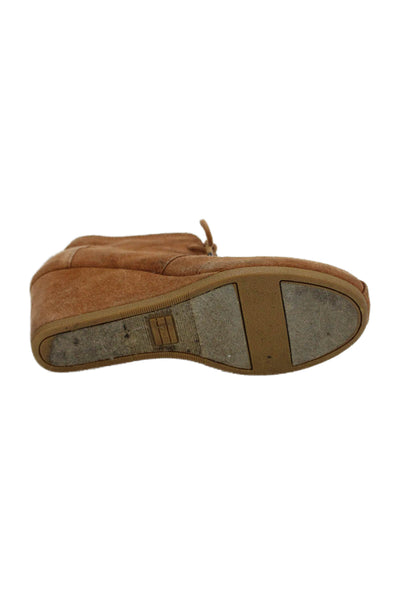 TOMS Womens Suede Lace Up Wedge Ankle Boots Camel Brown Size 7