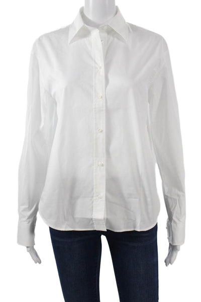 Zara Womens Basic Collared Button Up Cotton Blouse Long Sleeve White Size S