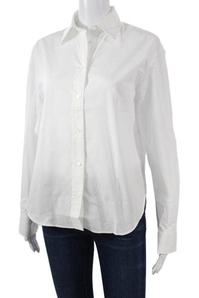 Zara Womens Basic Collared Button Up Cotton Blouse Long Sleeve White Size S