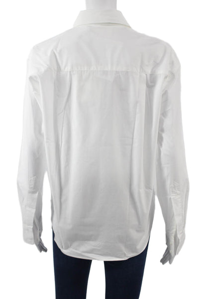 Zara Womens Basic Collared Button Up Cotton Blouse Long Sleeve White Size S