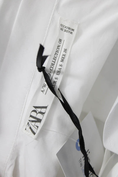 Zara Womens Basic Collared Button Up Cotton Blouse Long Sleeve White Size S