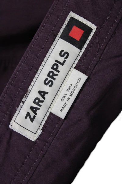 Zara Men Cargo Pants Purple Army 100% Cotton Hook & Eye Size 30