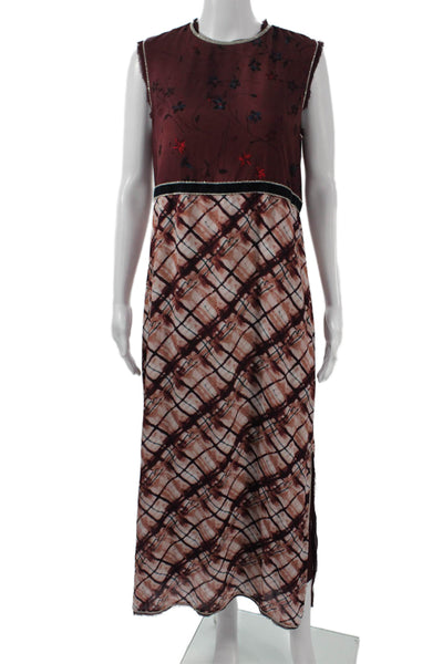 Zara Womens Maxi Shift Dress Brown Floral Viscose Sleeveless Round Neck Size S