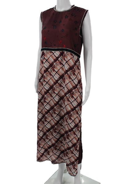 Zara Womens Maxi Shift Dress Brown Floral Viscose Sleeveless Round Neck Size S