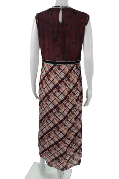 Zara Womens Maxi Shift Dress Brown Floral Viscose Sleeveless Round Neck Size S