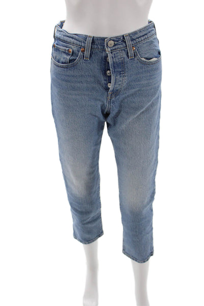 Levis Unisex Cropped Straight Jeans High Rise Blue Button 90s Size 25