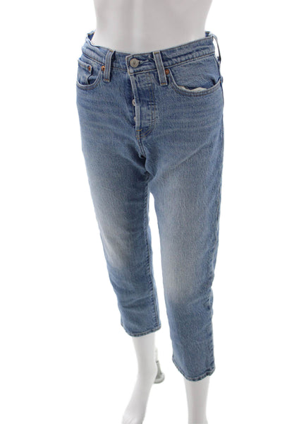 Levis Unisex Cropped Straight Jeans High Rise Blue Button 90s Size 25