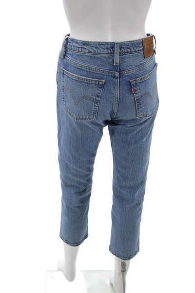 Levis Unisex Cropped Straight Jeans High Rise Blue Button 90s Size 25