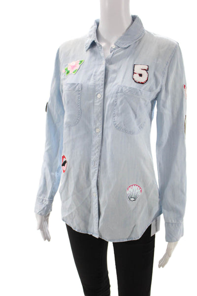 Rails Womens Light Blue Collared Floral Button-Up Long Sleeve Petites Size XS