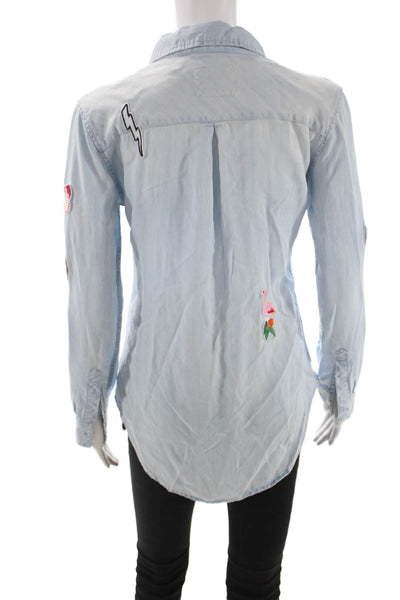 Rails Womens Light Blue Collared Floral Button-Up Long Sleeve Petites Size XS