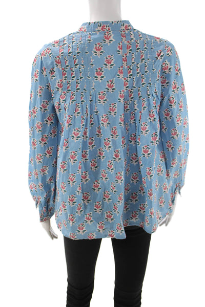 Marea Women Bohemian Floral Light Blue Cotton Long Sleeve Blouse Size XS