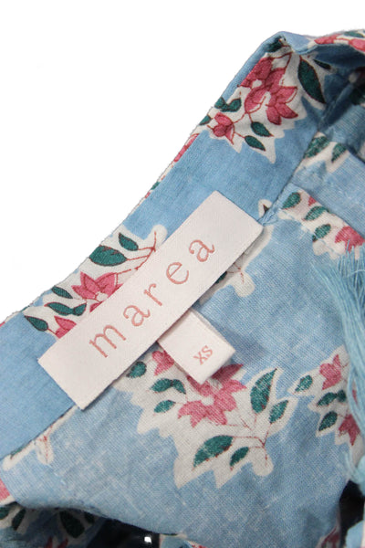 Marea Women Bohemian Floral Light Blue Cotton Long Sleeve Blouse Size XS