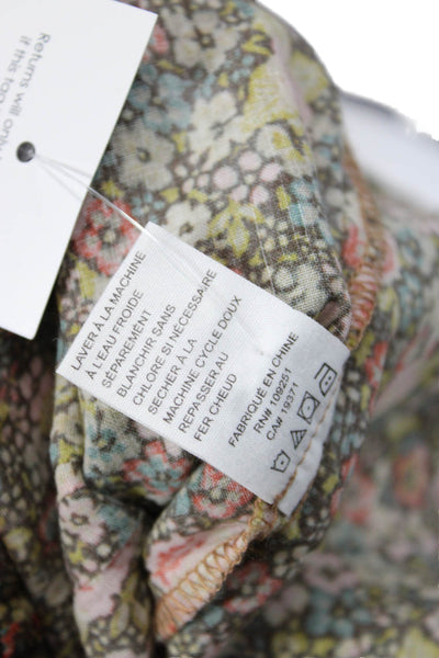 Trovata Womens Green Floral High Neck Button Up Blouse Short Sleeve Size XS