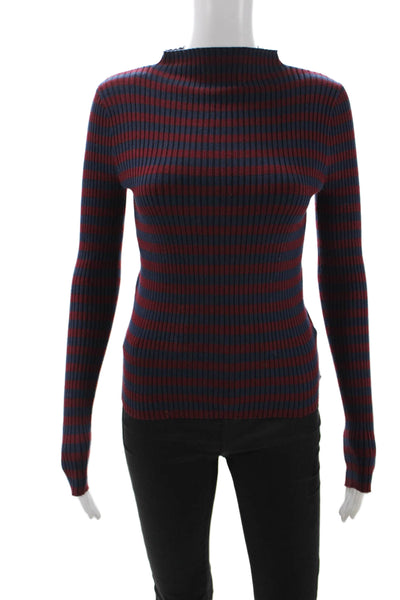Madewell Unisex Pullover Striped Mock Neck Dark Blue Cotton Size XS