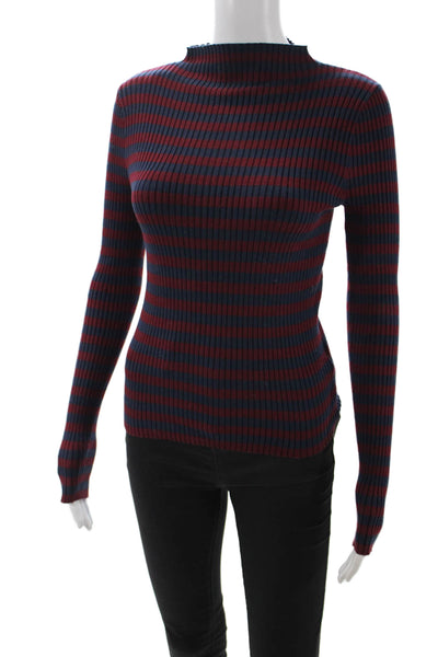 Madewell Unisex Pullover Striped Mock Neck Dark Blue Cotton Size XS