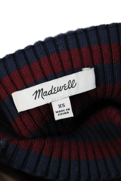 Madewell Unisex Pullover Striped Mock Neck Dark Blue Cotton Size XS