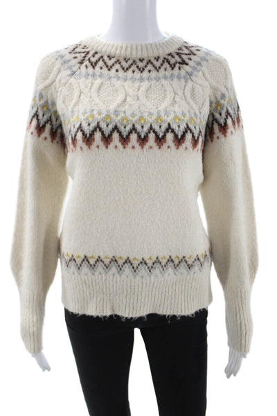 Aqua Unisex Fair Isle Crew Neck Pullover Sweater Beige Size XS