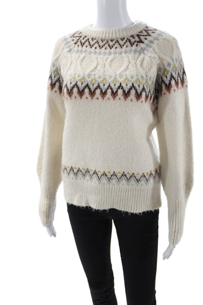 Aqua Unisex Fair Isle Crew Neck Pullover Sweater Beige Size XS