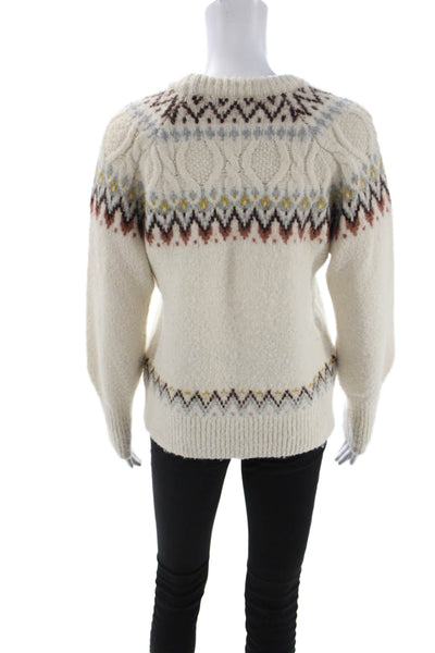 Aqua Unisex Fair Isle Crew Neck Pullover Sweater Beige Size XS