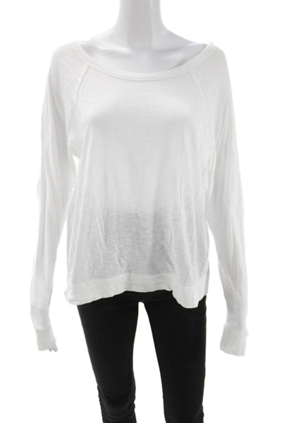 Vince Women Basic T-Shirt White 100% Cotton Long Sleeve Round Neck Size M