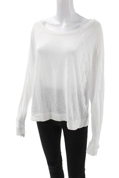 Vince Women Basic T-Shirt White 100% Cotton Long Sleeve Round Neck Size M