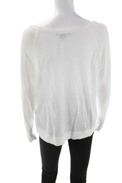 Vince Women Basic T-Shirt White 100% Cotton Long Sleeve Round Neck Size M