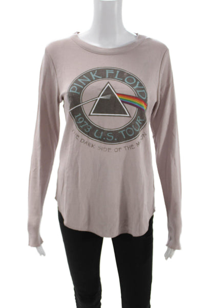 Chaser Women Basic Beige Graphic Cotton Crew Neck Long Sleeve T-Shirt Size M