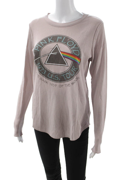 Chaser Women Basic Beige Graphic Cotton Crew Neck Long Sleeve T-Shirt Size M
