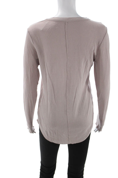 Chaser Women Basic Beige Graphic Cotton Crew Neck Long Sleeve T-Shirt Size M