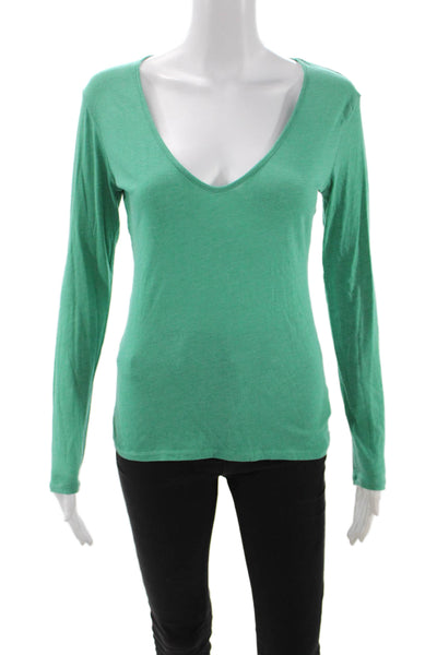 Standard James Perse Womens Basic V-Neck Long Sleeve Green T-Shirt Size 2