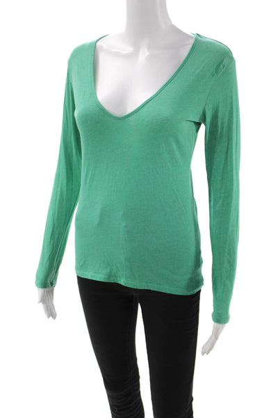 Standard James Perse Womens Basic V-Neck Long Sleeve Green T-Shirt Size 2