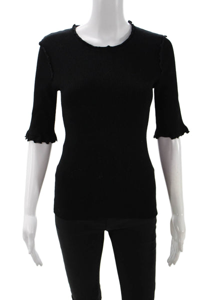 Bailey 44 Women Basic Black Cotton Silk T-Shirt Crew Neck 3/4 Sleeve Size L