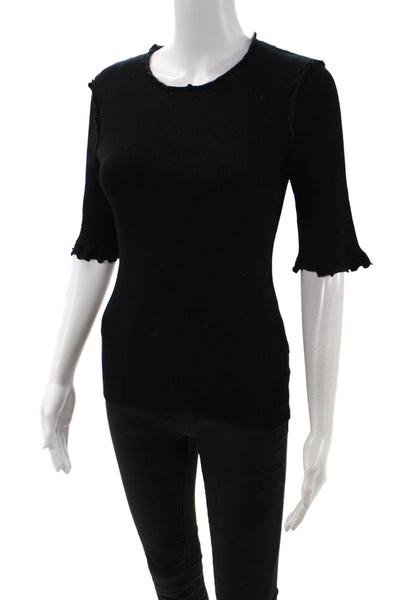 Bailey 44 Women Basic Black Cotton Silk T-Shirt Crew Neck 3/4 Sleeve Size L