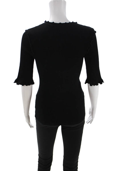 Bailey 44 Women Basic Black Cotton Silk T-Shirt Crew Neck 3/4 Sleeve Size L