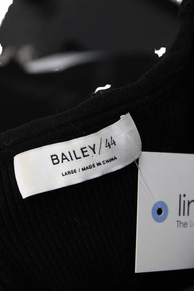 Bailey 44 Women Basic Black Cotton Silk T-Shirt Crew Neck 3/4 Sleeve Size L