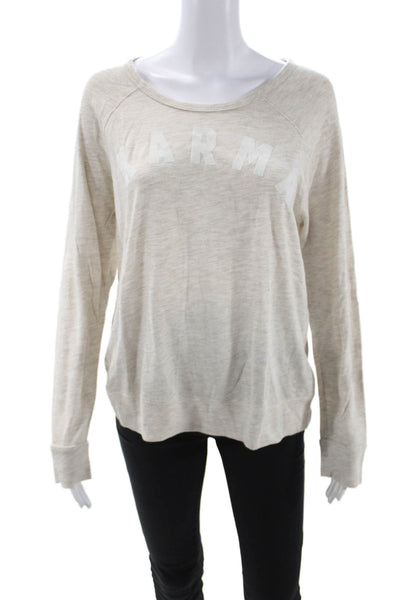 Sundry Womens Pullover Sweatshirt Beige Graphic Round Neck Long Sleeve Size 2