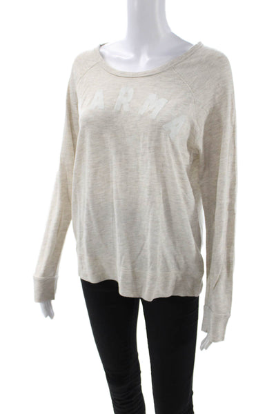 Sundry Womens Pullover Sweatshirt Beige Graphic Round Neck Long Sleeve Size 2