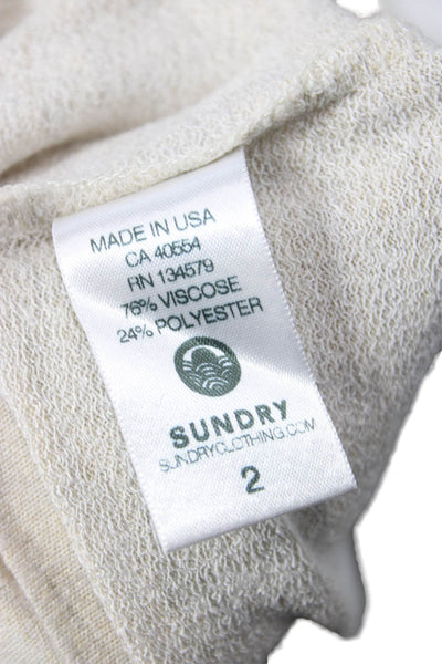 Sundry Womens Pullover Sweatshirt Beige Graphic Round Neck Long Sleeve Size 2