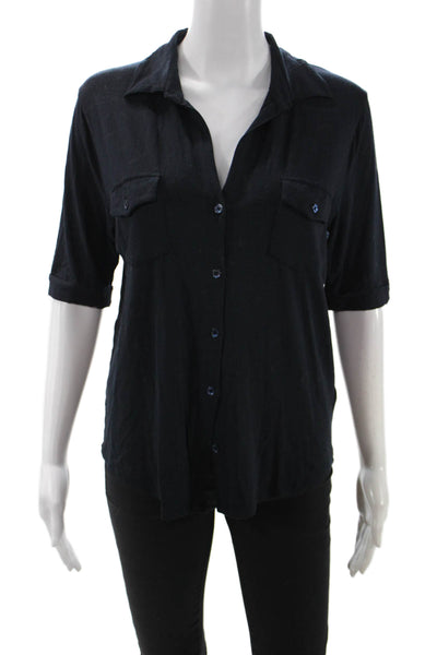 Majestic Filatures Womens Collared Button-Up Black 3/4 Sleeve Viscose Size 4