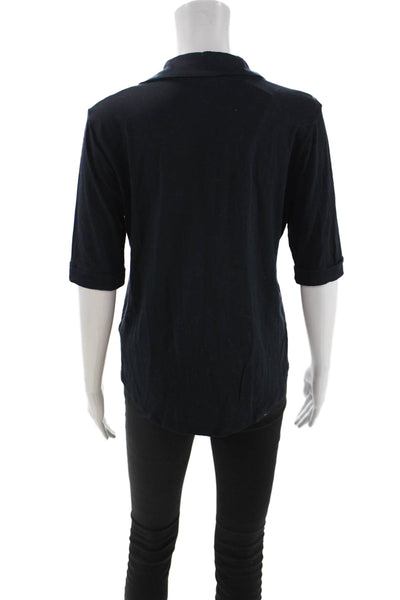 Majestic Filatures Womens Collared Button-Up Black 3/4 Sleeve Viscose Size 4