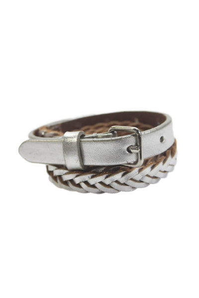 J Crew Womens Leather Braided Skinny Belt Gray Size S