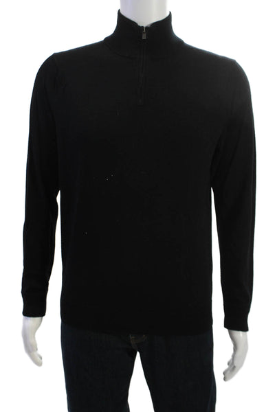 Nordstrom Mens Black Merino Mock Neck Zip Pullover Sweater Size M
