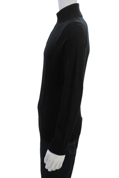 Nordstrom Mens Black Merino Mock Neck Zip Pullover Sweater Size M