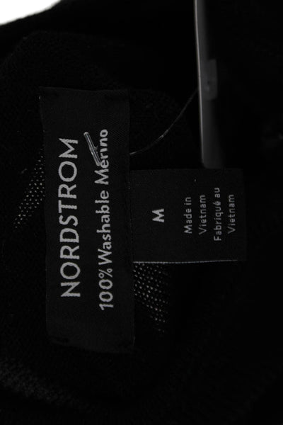 Nordstrom Mens Black Merino Mock Neck Zip Pullover Sweater Size M